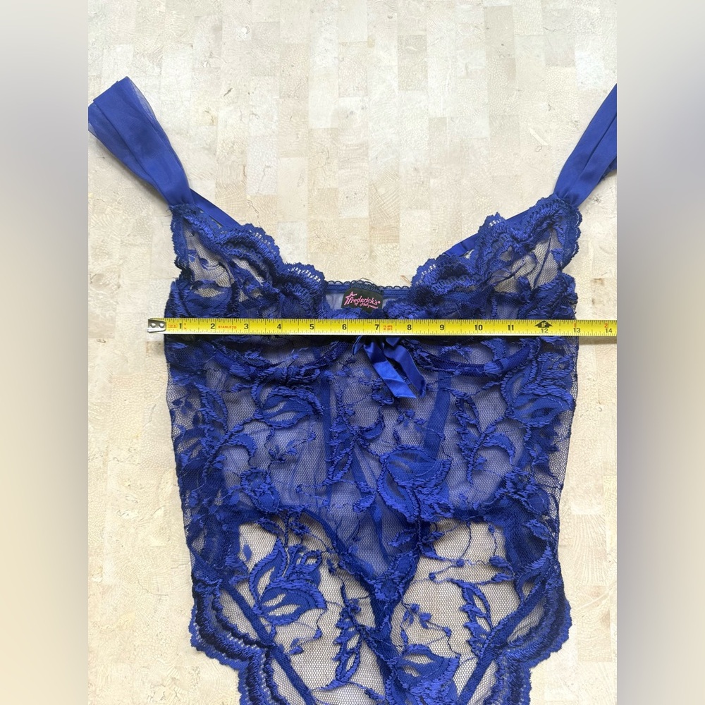 Vintage Frederick's of Hollywood Y2K Blue Lace Teddy Bodysuit Coquette Cyber L - Picture 5 of 8